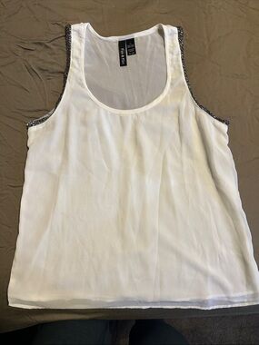 White Beaded-Trim Scoop Neck Tank Top